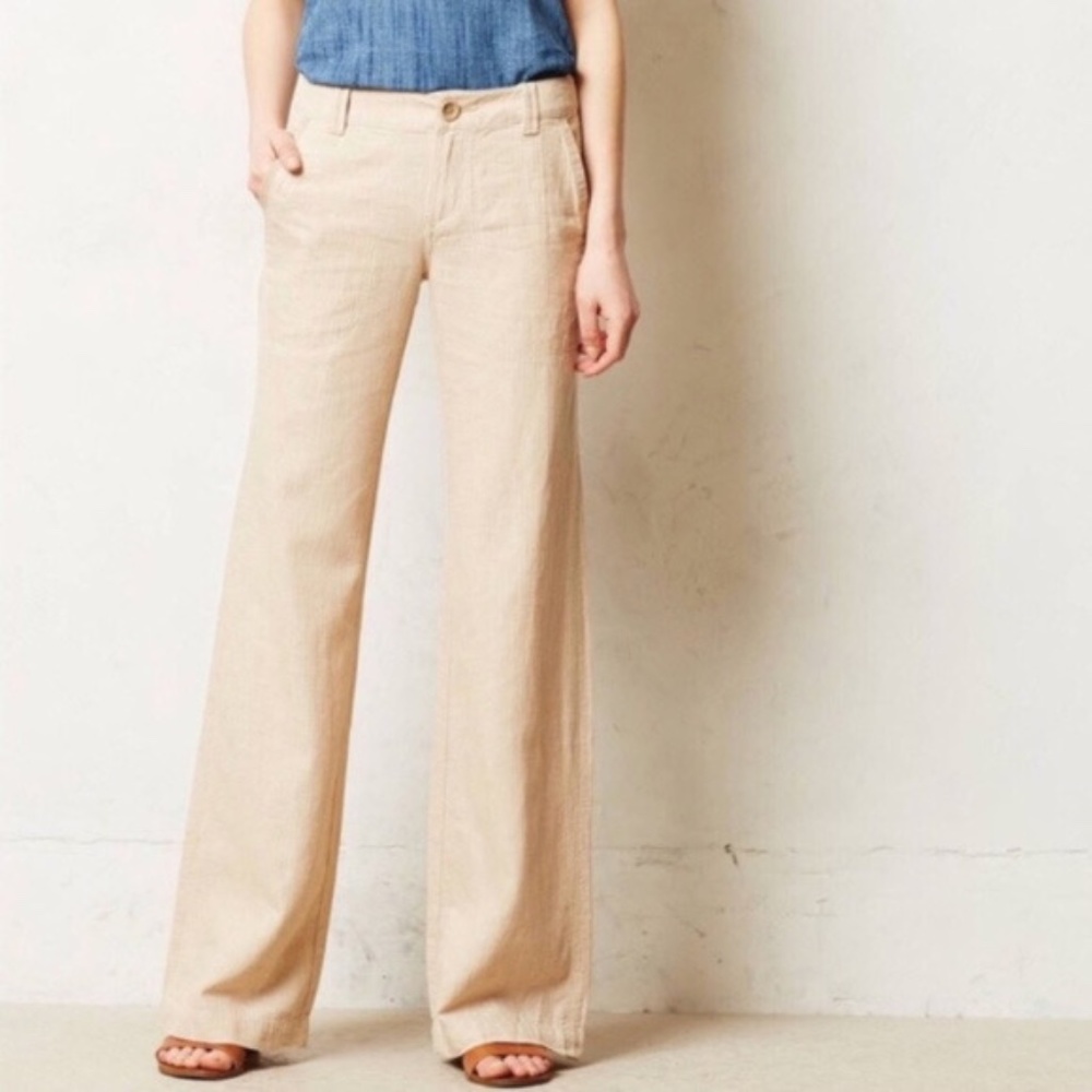 Anthropologie Pilcro and Letterpress Linen Wide Leg Pants; Size 4